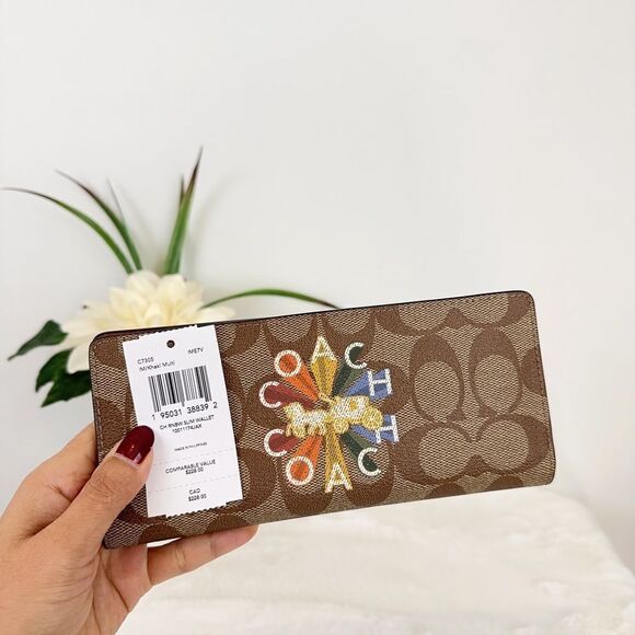 NWT COACH SLIM WALLET IN SIGNATURE‎ CANVAS WITH COACH RADIAL RAINBOW - Picture 6 of 6